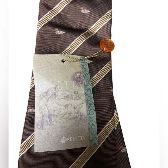 Vintage Brown DUCK Motif Striped BARETTA Silk Men’s Neck Tie Italy NWT - Picture 4 of 7